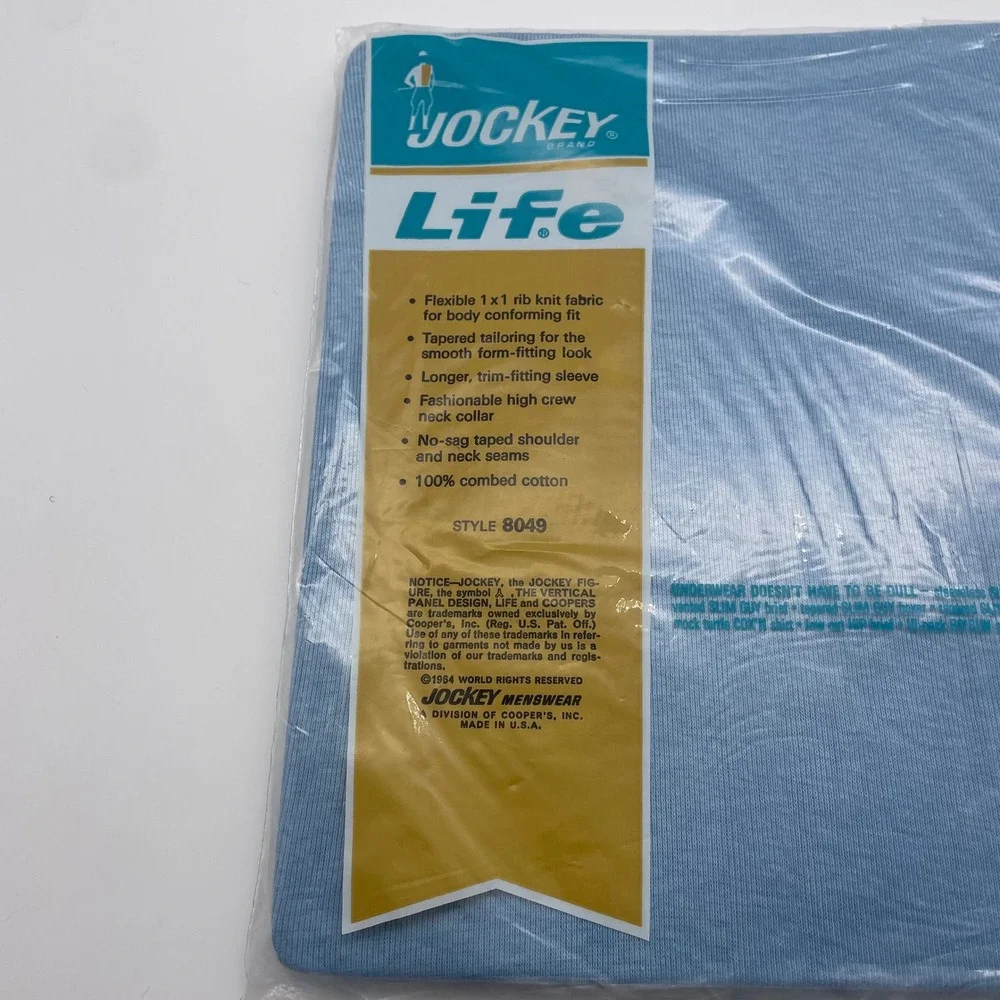 NOS Vintage Jockey Life‎ Super Brute Tapered Stretch Rib Shirt Mens M Blue 1964